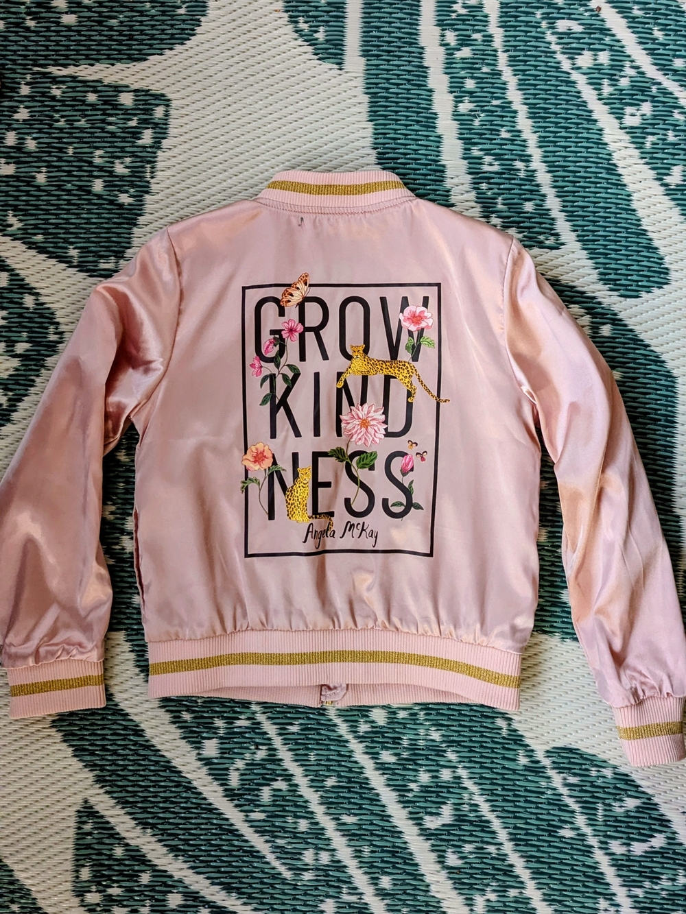 H&M Pink Satin 'Grow Kindness' Bomber Jacket